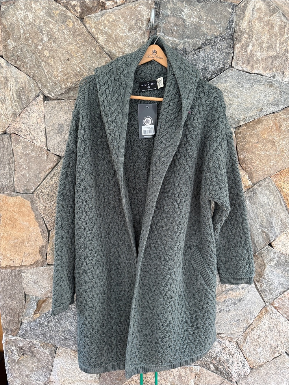 Cozy Olive Green Cable Knit Shawl Collar Cardigan - The Irish Store